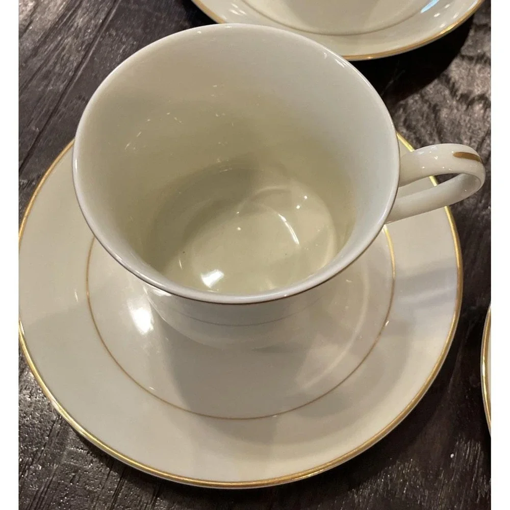 Royal Limited Golden Ivory Teacup Cups‎ Saucers Gold Trim Japan Set Of 4